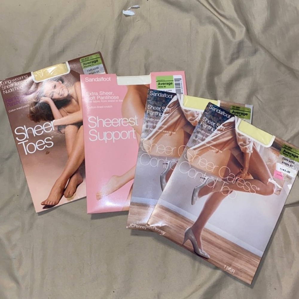 Vintage JCPenney Pantyhose Lot 4 NIP 1980s Sheer Control Top Average Sandalfoot